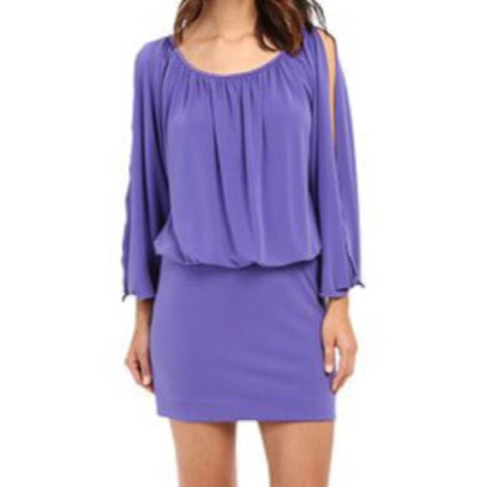 Nicole Miller Atelier Lilac Blouson Slit Open Arm Mini Dress